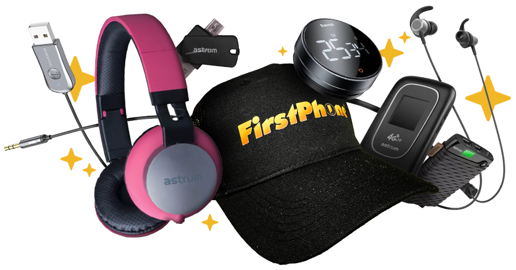 Premii: boxe, headset-uri, produse electronice și merch FirstPhone