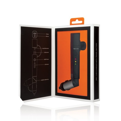 Forever L-style auto încărcător, 2600 mAh power bank, negru
