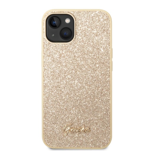 Apple iPhone 14 Guess Glitter Flakes Metal Logo husă (Auriu) - GUHCP14SHGGSHD
