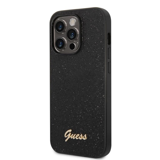 Apple iPhone 14 Pro Guess Glitter Flakes Metal Logo husă (Negru) - GUHCP14LHGGSHK