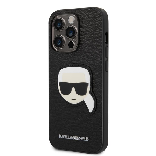 Apple iPhone 14 Pro Karl Lagerfeld PU Saffiano Karl Head husă (Negru) – KLHCP14LSAPKHK