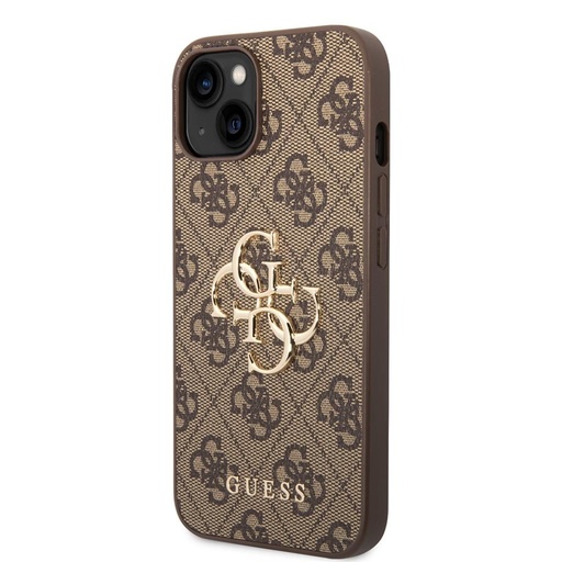 Apple iPhone 14 Guess PU 4G Metal Logo husă (Maro) - GUHCP14S4GMGBR