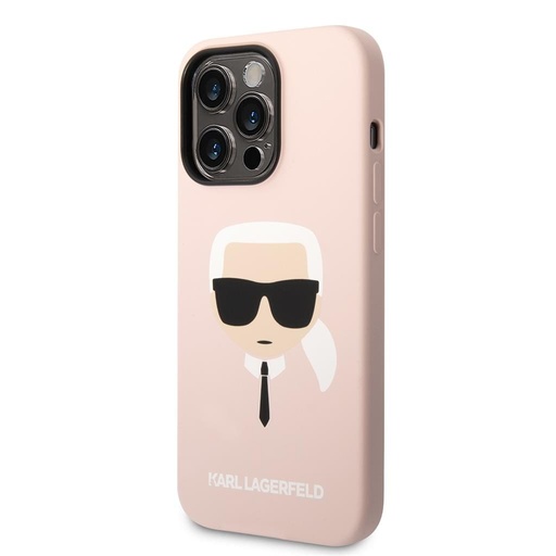 Apple iPhone 14 Pro Karl Lagerfeld Liquid Silicone Karl Head husă (Deschis roz) – KLHCP14LSLKHLP