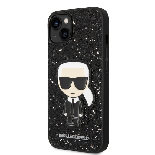 Apple iPhone 14 Karl Lagerfeld Glitter Flakes Iconic husă (Negru) – KLHCP14SGFKPK