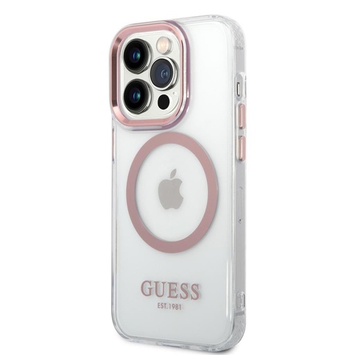 Apple iPhone 14 Pro Guess transparent MagSafe husă (Roz) – GUHMP14LHTRMP