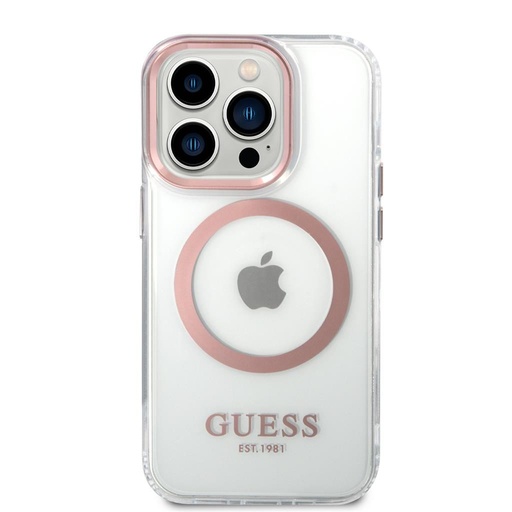 Apple iPhone 14 Pro Max Guess transparent MagSafe husă (Roz) – GUHMP14XHTRMP