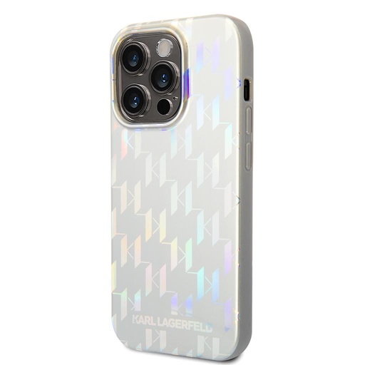 Apple iPhone 14 Pro Karl Lagerfeld Iridescent Monogram husă (Argintiu) – KLHCP14LLGMMSV3