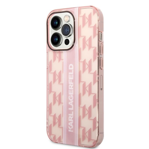 Apple iPhone 14 Pro Karl Lagerfeld Monogram Vertical Stripe husă (Roz) – KLHCP14LHKLSPCP