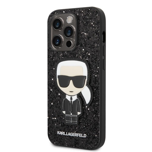 Apple iPhone 14 Pro Max Karl Lagerfeld Glitter Flakes Iconic husă (Negru) – KLHCP14XGFKPK