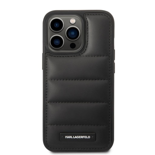 Apple iPhone 14 Pro Karl Lagerfeld Quilted Puffy Metal Logo husă (Negru) – KLHCP14LPSQAK