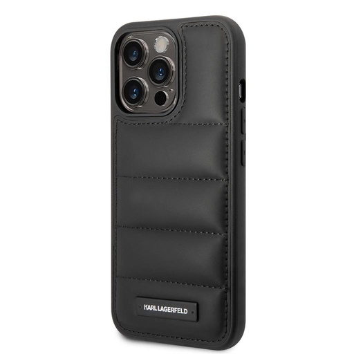 Apple iPhone 14 Pro Max Karl Lagerfeld Quilted Puffy Metal Logo husă (Negru) – KLHCP14XPSQAK