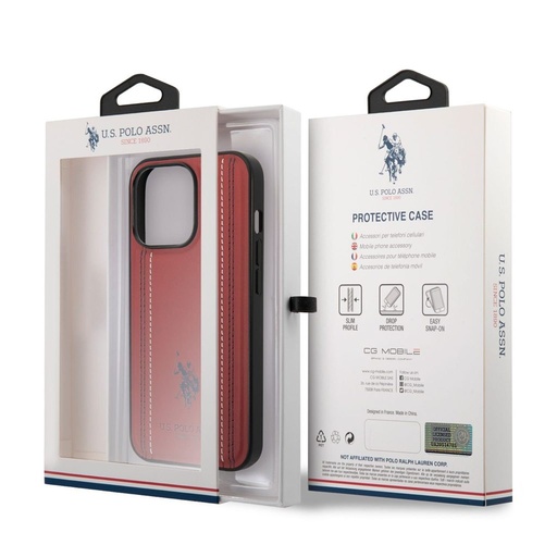 Apple iPhone 14 Pro U.S. Polo Stitched Lines husă spate (Roșu) - USHCP14LPFAR