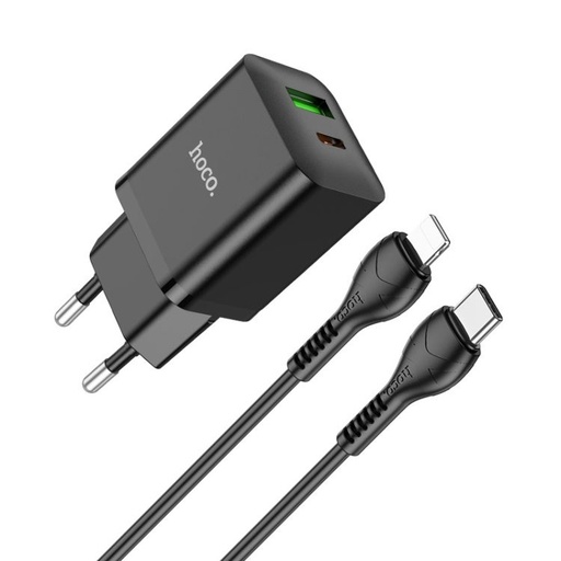 Hoco N28 de rețea încărcător rapid (QC + PD conector), PD lightning cablu, negru