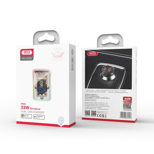 XO CC50 auto încărcător rapid (PD + QC încărcare), transparent/maro