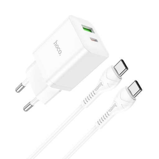 Hoco N28 de rețea încărcător rapid (QC + PD conector), PD type-C cablu, alb