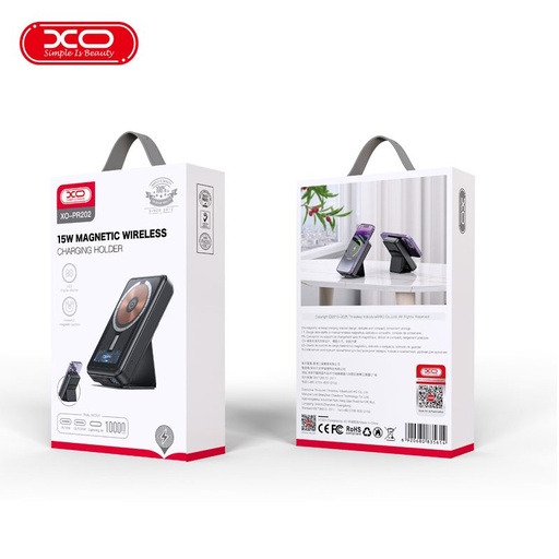 XO PR202 power bank 10000 mAh (Negru) – magnetic, fără fir încărcare rapidă 15W, PD 20W, transparent design