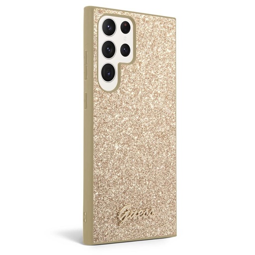Samsung Galaxy S23 Ultra Guess Glitter Flakes Metal Logo husă (Auriu) - GUHCS23LHGGSHD