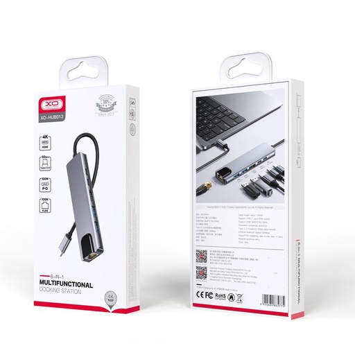 XO HUB013 6 az 1-ben Type-C stație de andocare (Tranish) – HDMI, USB, PD încărcare
