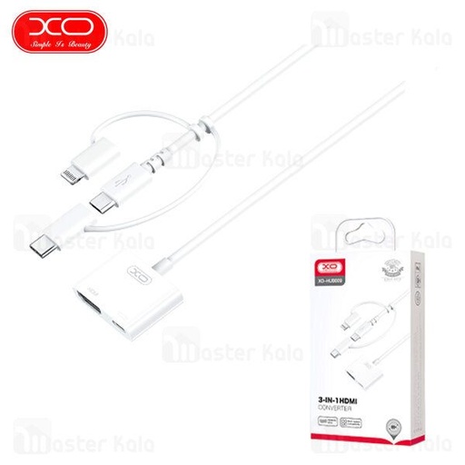XO HUB009 3 az 1-ben HDMI adapter (Alb) – Type-C / Micro / Lightning intrare