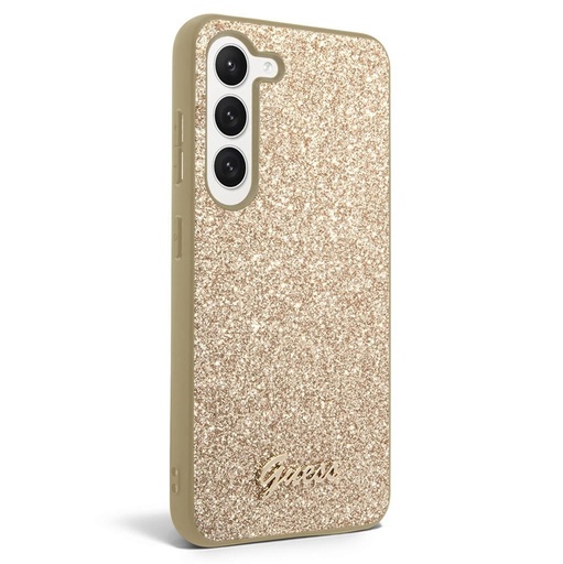 Samsung Galaxy S23 Guess Glitter Flakes Metal Logo husă (Auriu) - GUHCS23SHGGSHD