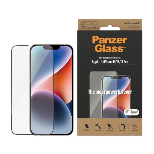 Apple iPhone 13 / 13 Pro / 14 / 16e PanzerGlass ultra wide fit premium sticlă securizată (Transparent)