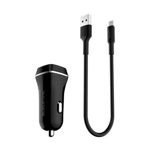 Borofone BZ2 auto încărcător (2 USB port, microUSB cablu), 5V 2,4A, negru