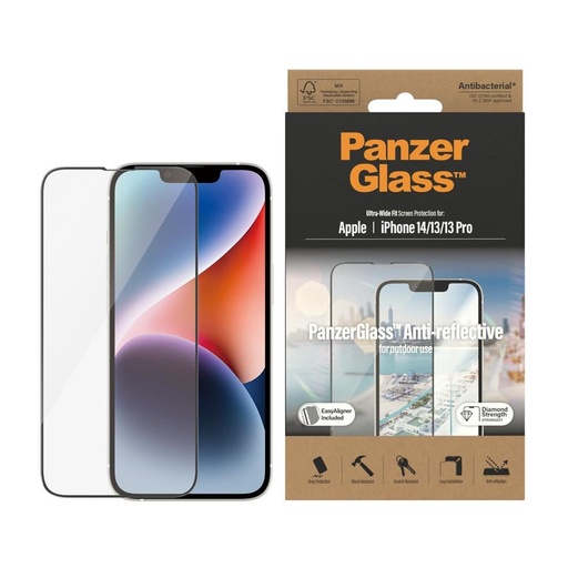 Apple iPhone 13 / 13 Pro / 14 / 16e PanzerGlass ultra wide fit anti-reflexie premium sticlă securizată (Transparent)