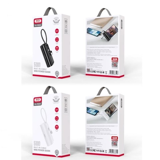 XO PB304 power bank 3300 mAh (Alb) – mini, ecran, suport, încorporat USB-C cablu