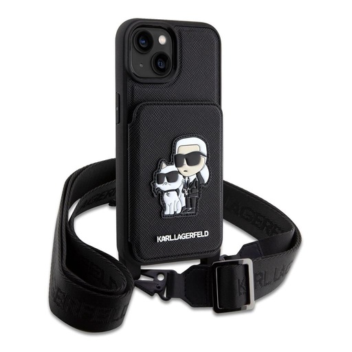 Apple iPhone 14 Karl Lagerfeld Saffiano Crossbody Karl and Choupette NFT husă (Negru) – KLHCP14SCSAKCPMK