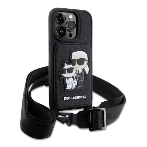 Apple iPhone 14 Pro Karl Lagerfeld Saffiano Crossbody Karl and Choupette NFT husă (Negru) – KLHCP14LCSAKCPMK