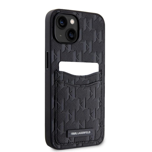 Apple iPhone 14 Karl Lagerfeld Saffiano Monogram Card Slot husă (Negru) – KLHCP14SSAKLHPPK