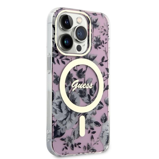Apple iPhone 14 Pro Guess Flowers IML MagSafe husă (Roz) - GUHMP14LHCFWSP