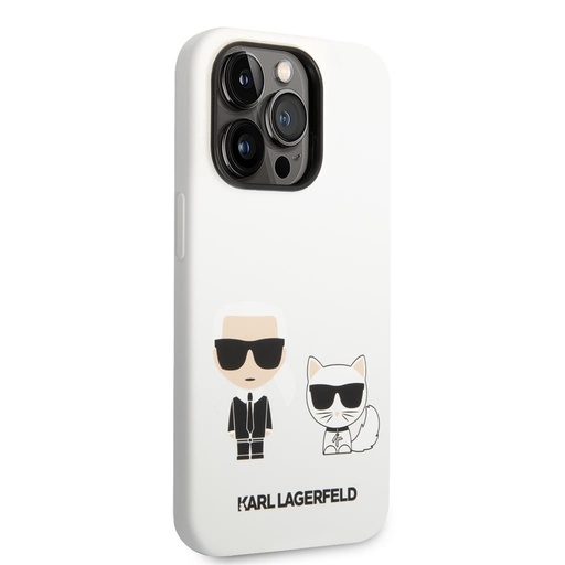 Apple iPhone 14 Pro Karl Lagerfeld & Choupette lichid husă din silicon (Alb) – KLHCP14LSSKCW