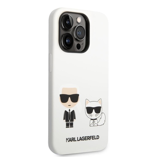 Apple iPhone 14 Pro Max Karl Lagerfeld & Choupette lichid husă din silicon (Alb) – KLHCP14XSSKCW