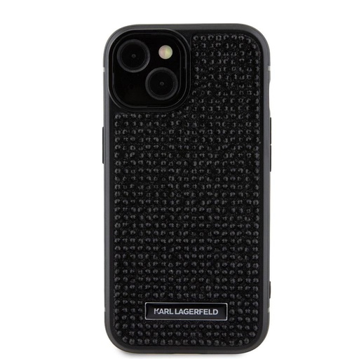 Apple iPhone 15 Karl Lagerfeld Rhinestone Plate Metal Logo husă (Negru) – KLHCP15SHDSPLK
