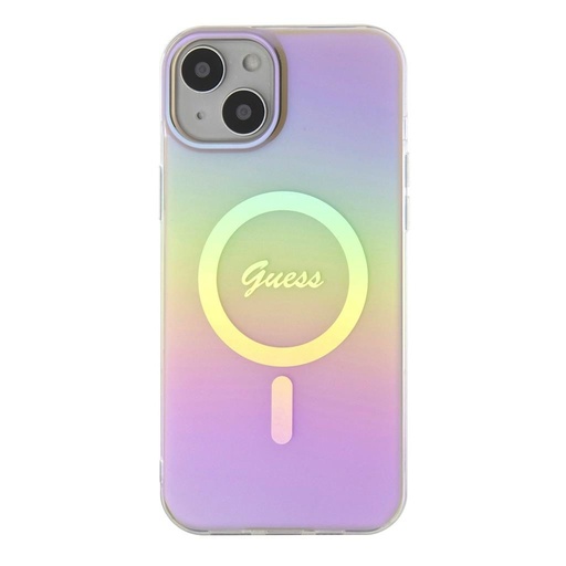 Apple iPhone 15 Guess IML Iridescent Script MagSafe husă (Roz) - GUHMP15SHITSP