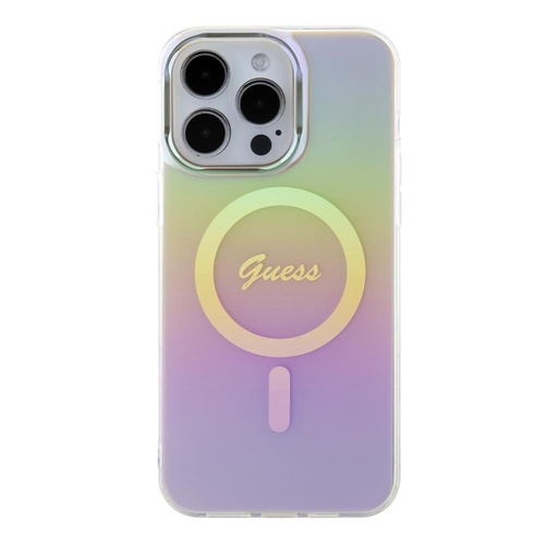 Apple iPhone 15 Pro Max Guess IML Iridescent Script MagSafe husă (Roz) - GUHMP15XHITSP