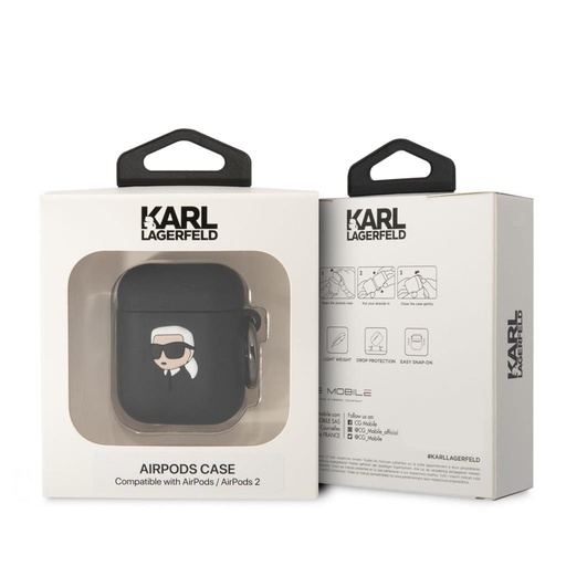 Karl Lagerfeld 3D Logo NFT Karl Head Silicone husă AirPods 1/2 (Negru) - KLA2RUNIKK