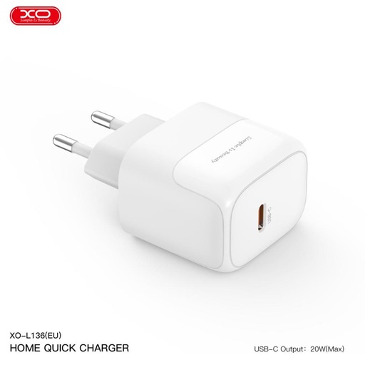 XO L136 PD 20W încărcător rapid (Alb) – USB-C conector