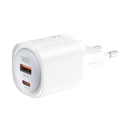 XO CE21 30W GaN încărcător rapid (Alb) – PD 30W, USB-C + USB-A conector