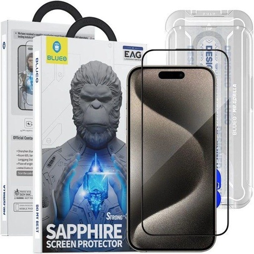 Apple iPhone 15 Pro BLUEO safir sticlă securizată + ramă de aplicare transparent
