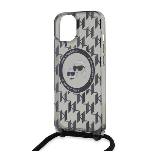 Apple iPhone 15 Karl Lagerfeld IML Monogram Crossbody K&CH Heads MagSafe husă (Negru) – KLHMP15SHCKCKLCK