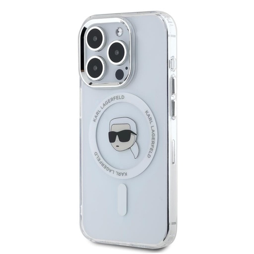 Apple iPhone 15 Pro Karl Lagerfeld IML Karl Head Metal Frame MagSafe husă (Transparent) – KLHMP15LHLSKIH