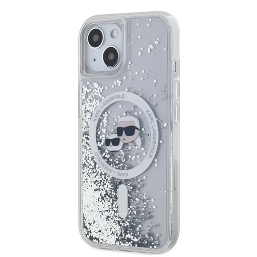 Apple iPhone 15 Karl Lagerfeld Liquid Glitter Karl and Choupette Heads MagSafe husă (Transparent) – KLHMP15SLGKCSGH
