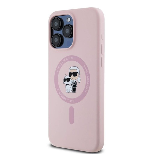 Apple iPhone 15 Pro Max Karl Lagerfeld Liquid Silicone Karl and Choupette MagSafe husă (Roz) – KLHMP15XSCMKCRHP