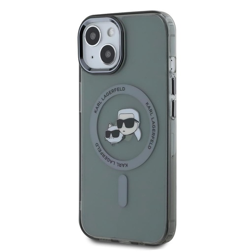 Apple iPhone 15 Karl Lagerfeld IML K&CH Heads Metal Frame MagSafe husă (Negru) – KLHMP15SHLSKCK