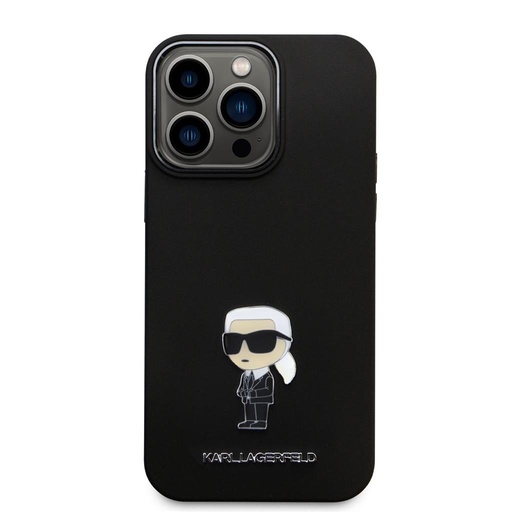 Apple iPhone 15 Pro Max Negru Karl Lagerfeld Liquid Silicone Metal Iconic husă (Negru) – KLHCP15XSMHKNPK