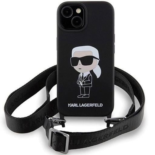 Apple iPhone 15 (Negru) Karl Lagerfeld Crossbody Silicone Iconic husă - KLHCP15SSCBSKNK