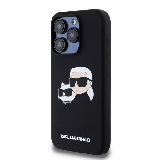 Apple iPhone 15 Pro Negru Karl Lagerfeld Liquid Silicone Double Heads MagSafe husă (Negru) – KLHMP15LSKCHPPLK
