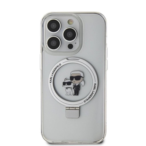Apple iPhone 15 Pro Max Karl Lagerfeld Ringstand Karl and Choupette MagSafe husă (Alb) – KLHMP15XHMRSKCH